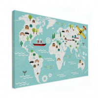 Wereldkaart Prent Vervoersmiddelen - Canvas 120x90