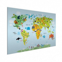 Wereldkaart Voor Kinderen - Geborsteld aluminium 120x90