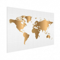Wereldkaart Golden Dots - Wit aluminium 90x60