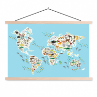Wereldkaart Dieren Van De Wereld - Schoolplaat 60x40