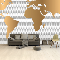 Wereldkaart Golden Waves - Airtex behang 265x350