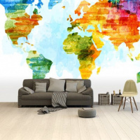 Wereldkaart Ecoline Kleuren - Vinylbehang 265x350