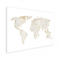 Wereldkaart Geometrische Gouden Lijnen Grijs - Houten plaat 120x80