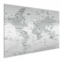 Wereldkaart Landen Grijstint - Geborsteld aluminium 90x60