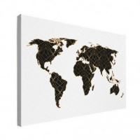 Wereldkaart Geometrische Gouden Lijnen Zwart - Canvas 120x80