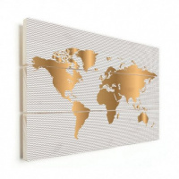 Wereldkaart Golden Waves - Verticale planken hout 40x30