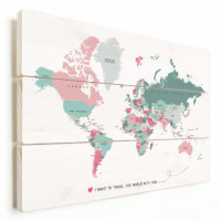Wereldkaart I Want To Travel The World With You - Horizontale planken hout 80x60