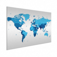 Wereldkaart Blauwtinten - Wit aluminium 160x80