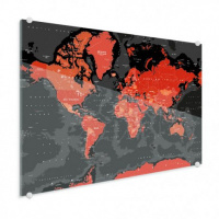 Wereldkaart Rood Land Zwart Water Apocalypse - Plexiglas 120x90