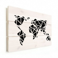 Wereldkaart Geometrische Vakken - Verticale planken hout 40x30
