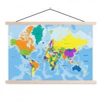 Wereldkaart Aardrijkskundig Harde Kleuren - Schoolplaat 60x40