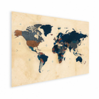 Wereldkaart Landen Donkere Tinten - Houten plaat 60x40