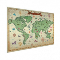 Wereldkaart Van Vroeger - Geborsteld aluminium 40x30