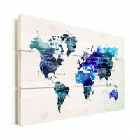 Wereldkaart Artistiek Nachtkleuren - Horizontale planken hout 40x30