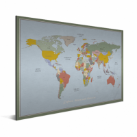 Wereldkaart Aardrijkskundig Explore Kleuren - Wit aluminium 120x90