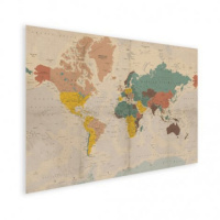 Wereldkaart Aardrijkskundig Stoffig - Houten plaat 40x30