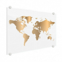 Wereldkaart Golden Dots - Plexiglas 40x30