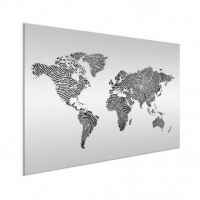 Wereldkaart Fingerprints Zwart - Wit aluminium 100x50
