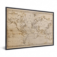 Wereldkaart Magnetische Curven - Zwarte lijst, Geen passe partout 40x30