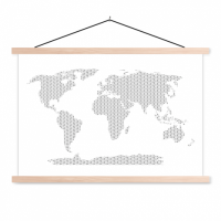Wereldkaart Kruisjespatroon Zwart - Schoolplaat 90x60
