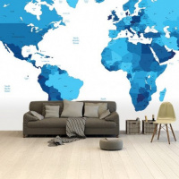 Wereldkaart Blauwtinten - Airtex behang 265x400
