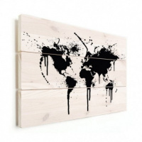 Wereldkaart Artistieke Spots - Horizontale planken hout 80x60