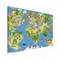Wereldkaart Prent Dieren En Bezienswaardigheden - Canvas 60x40