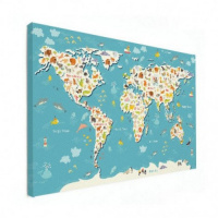 Wereldkaart Spot Alle Dieren - Canvas 100x50