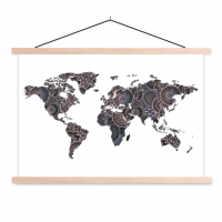 Wereldkaart Circelpatroon Diagonale Lijnen Paarstint - Schoolplaat 60x40