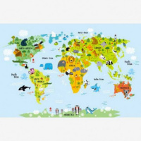 Wereldkaart Voor Kinderen - Houten plaat 120x80