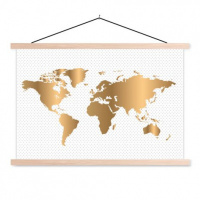 Wereldkaart Golden Dots - Schoolplaat 60x40