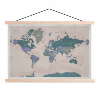 Wereldkaart Aardrijkskundig Groentinten Diagonale Strepen - Schoolplaat 60x40