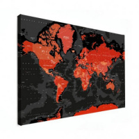 Wereldkaart Rood Land Zwart Water Apocalypse - Canvas 120x80
