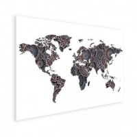 Wereldkaart Circelpatroon Diagonale Lijnen Paarstint - Houten plaat 120x80