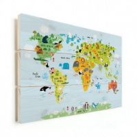 Wereldkaart Voor Kinderen - Verticale planken hout 90x60
