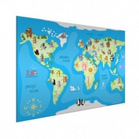 Wereldkaart Vrolijke Dieren Van De Wereld - Wit aluminium 40x30