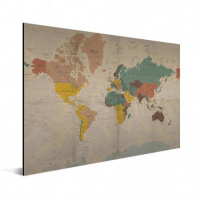 Wereldkaart Aardrijkskundig Stoffig - Geborsteld aluminium 100x50