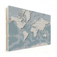 Wereldkaart Perspectief Blauwtint - Horizontale planken hout 90x60