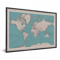 Wereldkaart Aardrijkskundig Rode Grenzen - Zwarte lijst, Geen passe partout 40x30