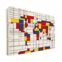 Wereldkaart Mondriaan - Verticale planken hout 80x60