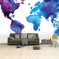 Wereldkaart Paarstint Aquarel - Airtex behang 265x400