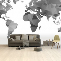 Wereldkaart Geometrische Vakken Wit - Airtex behang 265x350