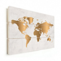 Wereldkaart Golden Marble - Horizontale planken hout 90x60