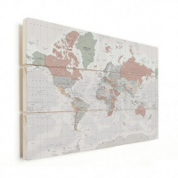 Wereldkaart Aardrijkskundig Lichte Tinten - Horizontale planken hout 40x30