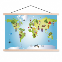 Wereldkaart Onze Bewoners Prent - Schoolplaat 90x60