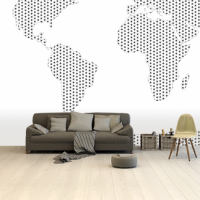 Wereldkaart Kruisjespatroon Zwart - Vinylbehang 265x350
