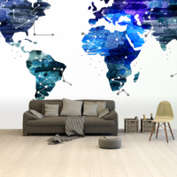 Wereldkaart Artistiek Nachtkleuren - Vinylbehang 265x350