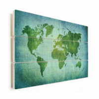 Wereldkaart Vervaagd Groen - Verticale planken hout 80x60