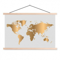 Wereldkaart Golden Waves - Schoolplaat 60x40