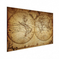Wereldkaart The World Perkament - Wit aluminium 80x60